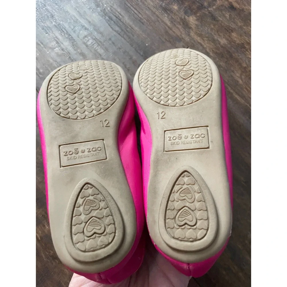 Zoe & Zac Ballet Flats Girls Size 12 Pink Bow Elastic Strap Dress Shoes